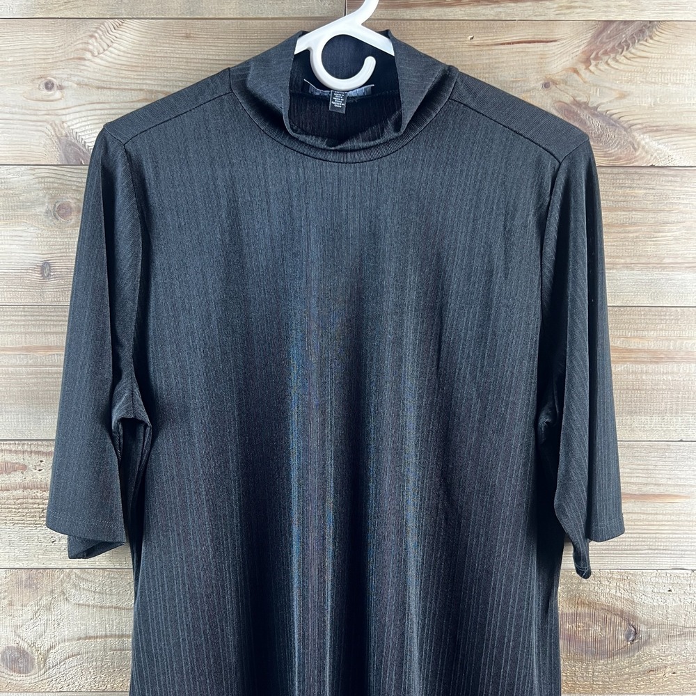 Eloquii Womens Shirt Short Sleeve Mock‎ Neck Ribbed Black Basic Minimalist 18 20 - Picture 2 of 7